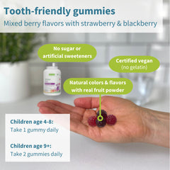 Igennus Gummies with real fruit powder, demonstrating clean, natural flavor ingredients for kids.