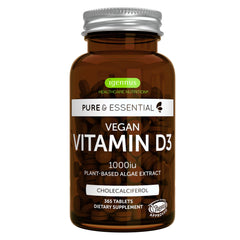 Igennus Vitamin D3 1000IU bottle front shows vegan, year-long support for immunity and bones.