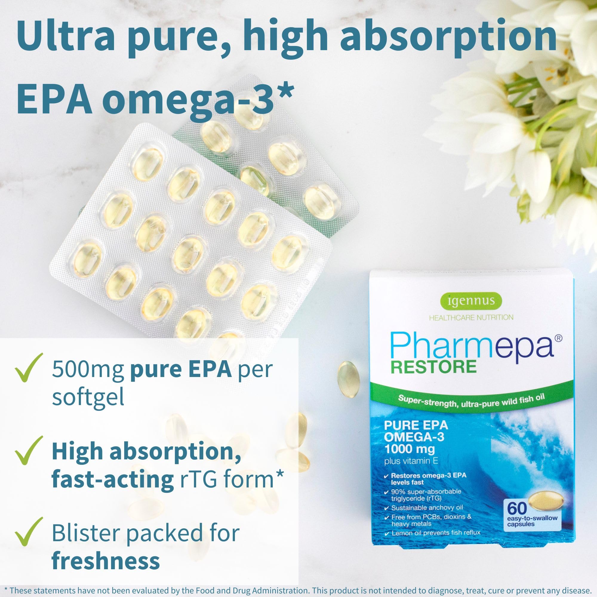 Igennus Pharmepa Restore close-up of 1000 mg EPA capsules