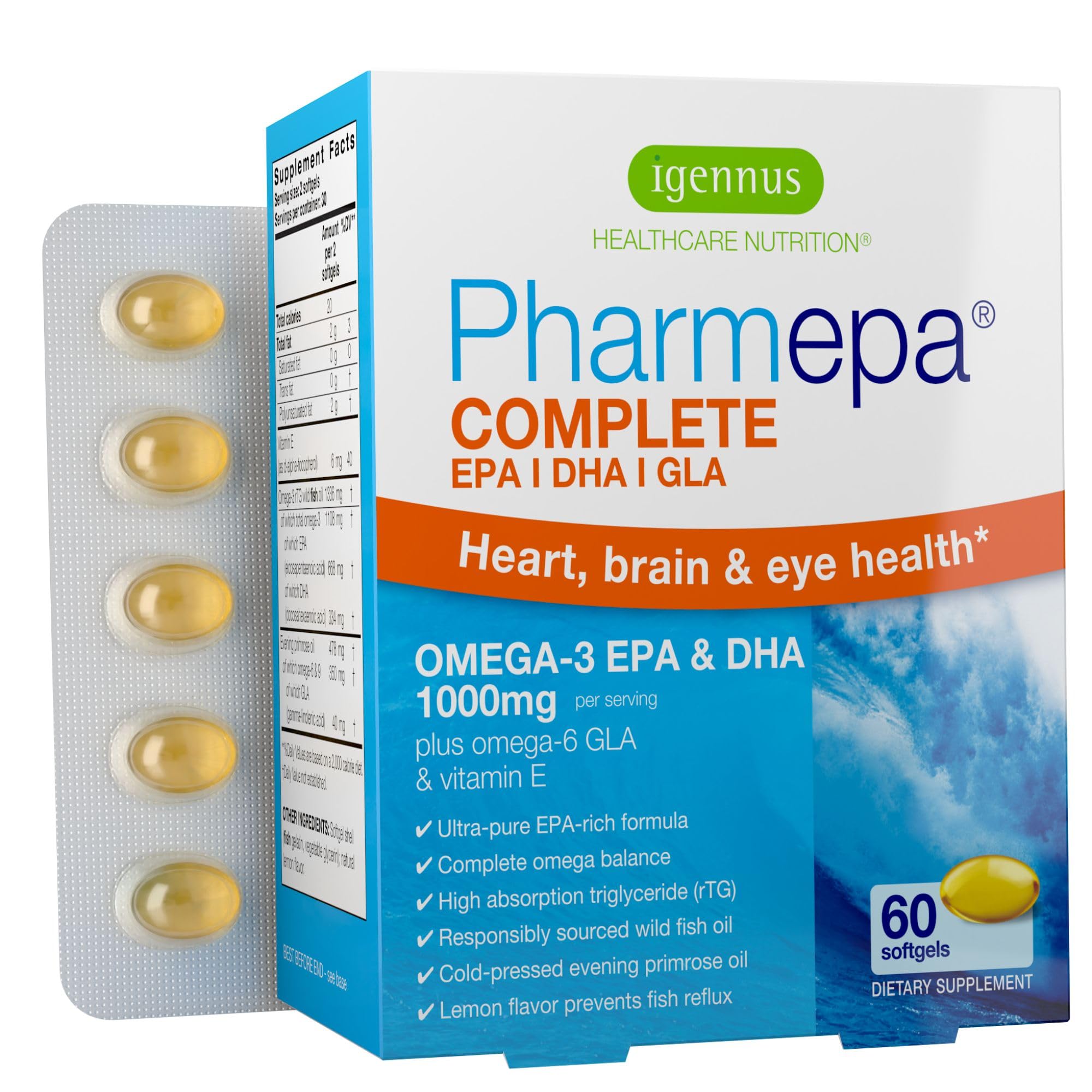 Igennus Pharmepa rtg bottle front highlights label for everyday omega-3 support