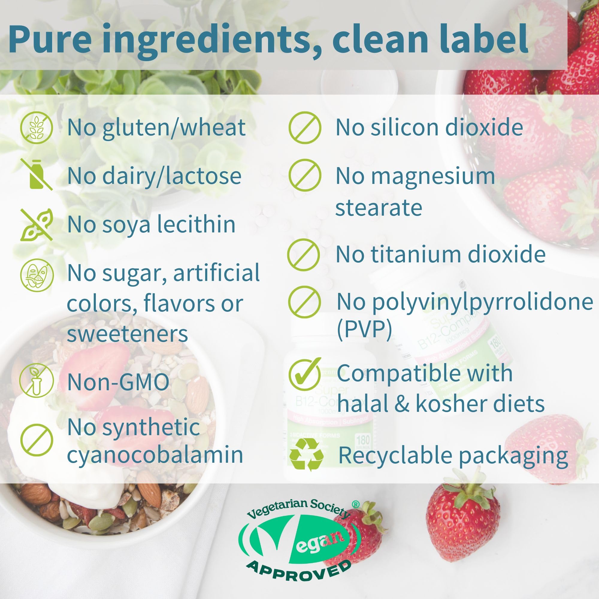 Igennus Sublingual B12 Complex natural strawberry flavor close-up, sugar-free option.