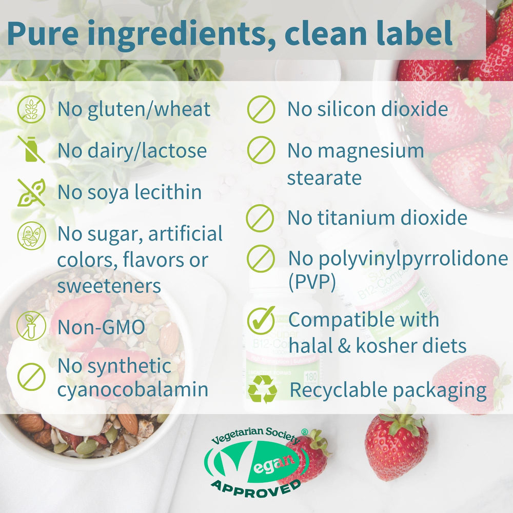 Igennus Sublingual B12 Complex natural strawberry flavor close-up, sugar-free option.
