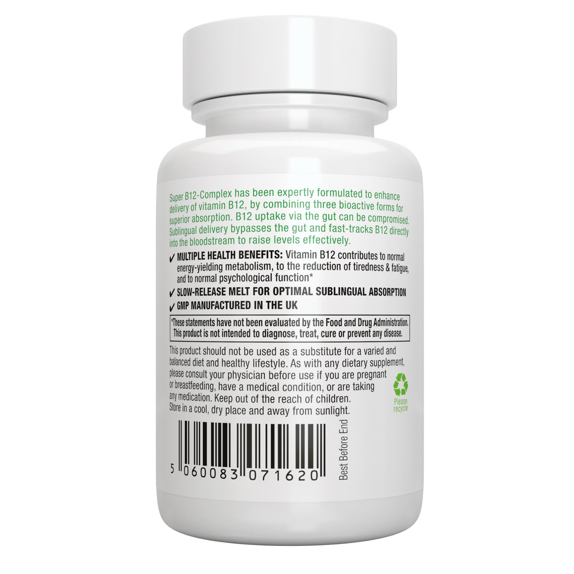 Igennus Sublingual B12 Complex vegan formula bottle emphasizes clean, hypoallergenic ingredients.