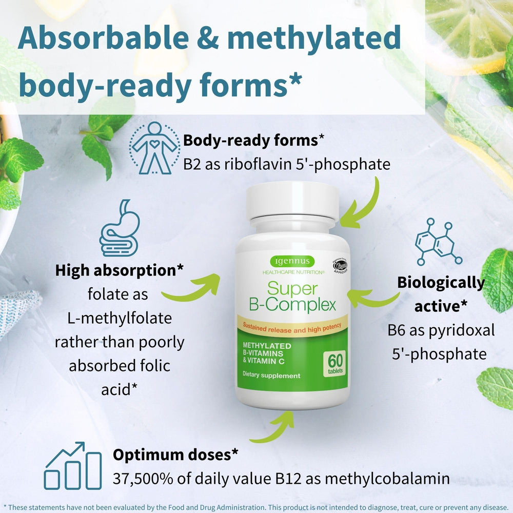 Igennus Super B-Complex bottle pour demonstrates easy daily dosing