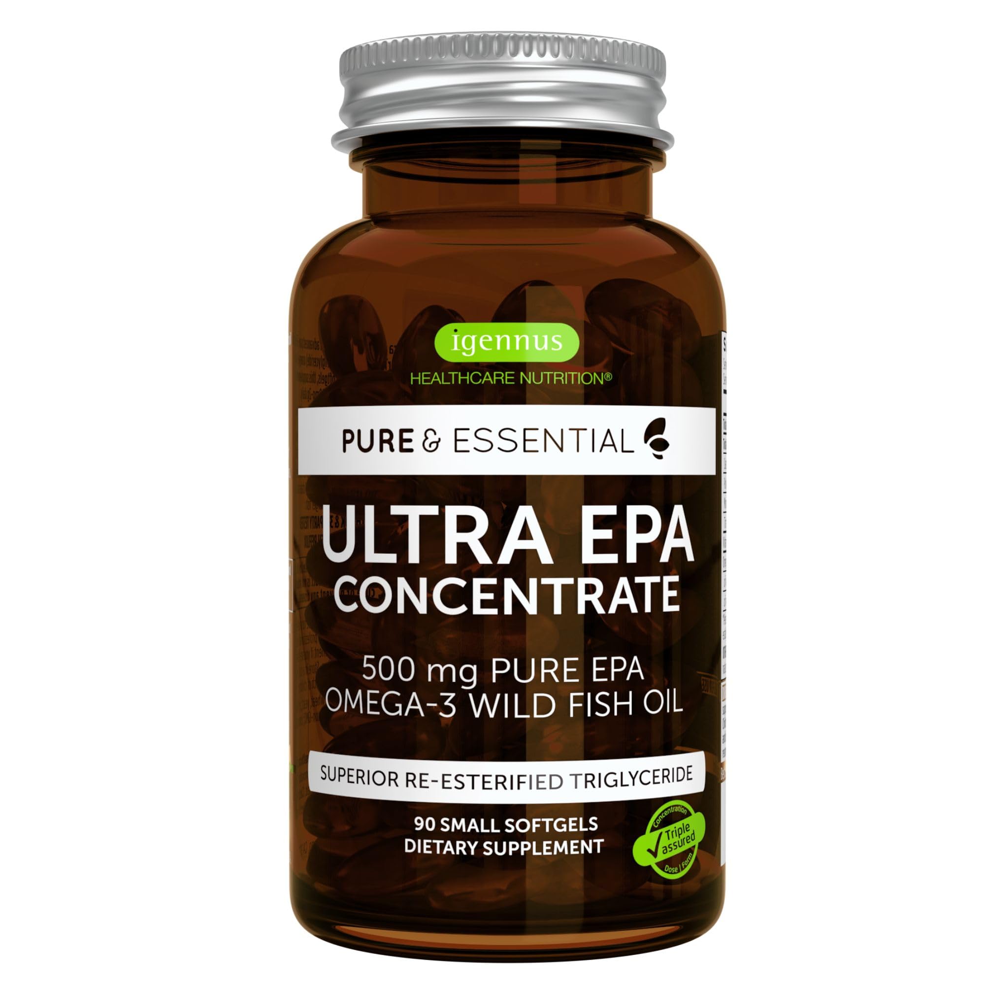 Igennus Ultra Pure Omega-3 EPA 500mg bottle on shelf supports daily heart-friendly nutrition