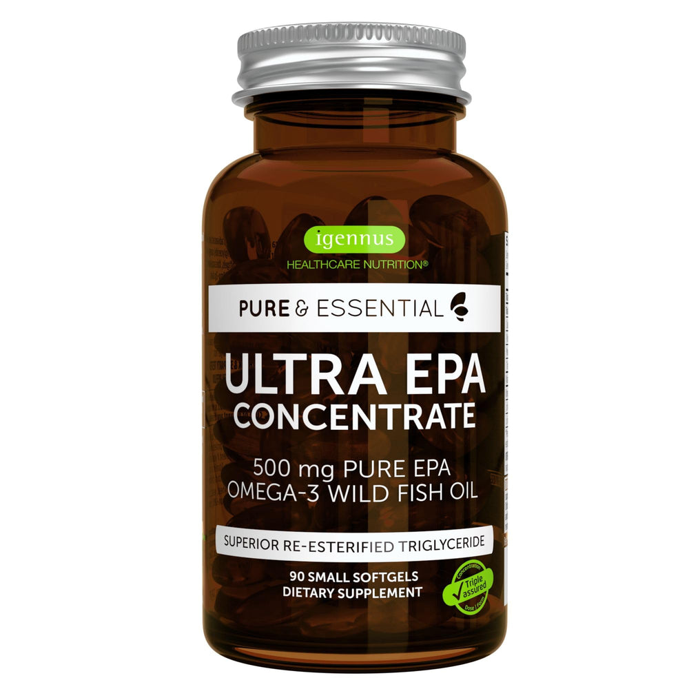 Igennus Ultra Pure Omega-3 EPA 500mg bottle on shelf supports daily heart-friendly nutrition