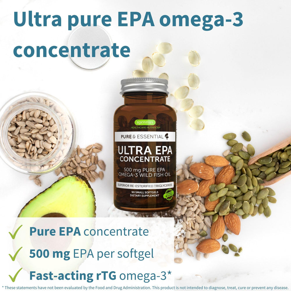 Igennus Omega-3 softgels close-up ideal for convenient everyday mood and wellness support