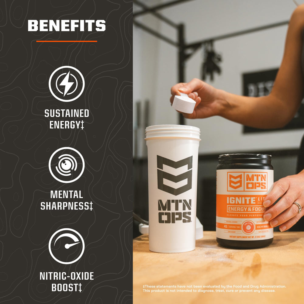 Ignite Lite zero sugar formula highlights gluten-free ingredients.