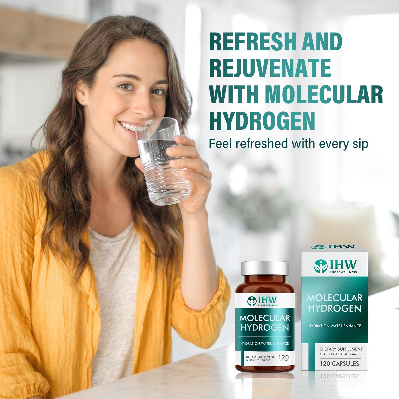 IHW hydrogen water tablets dissolving in glass to illustrate easy prep.