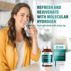IHW hydrogen water tablets dissolving in glass to illustrate easy prep.
