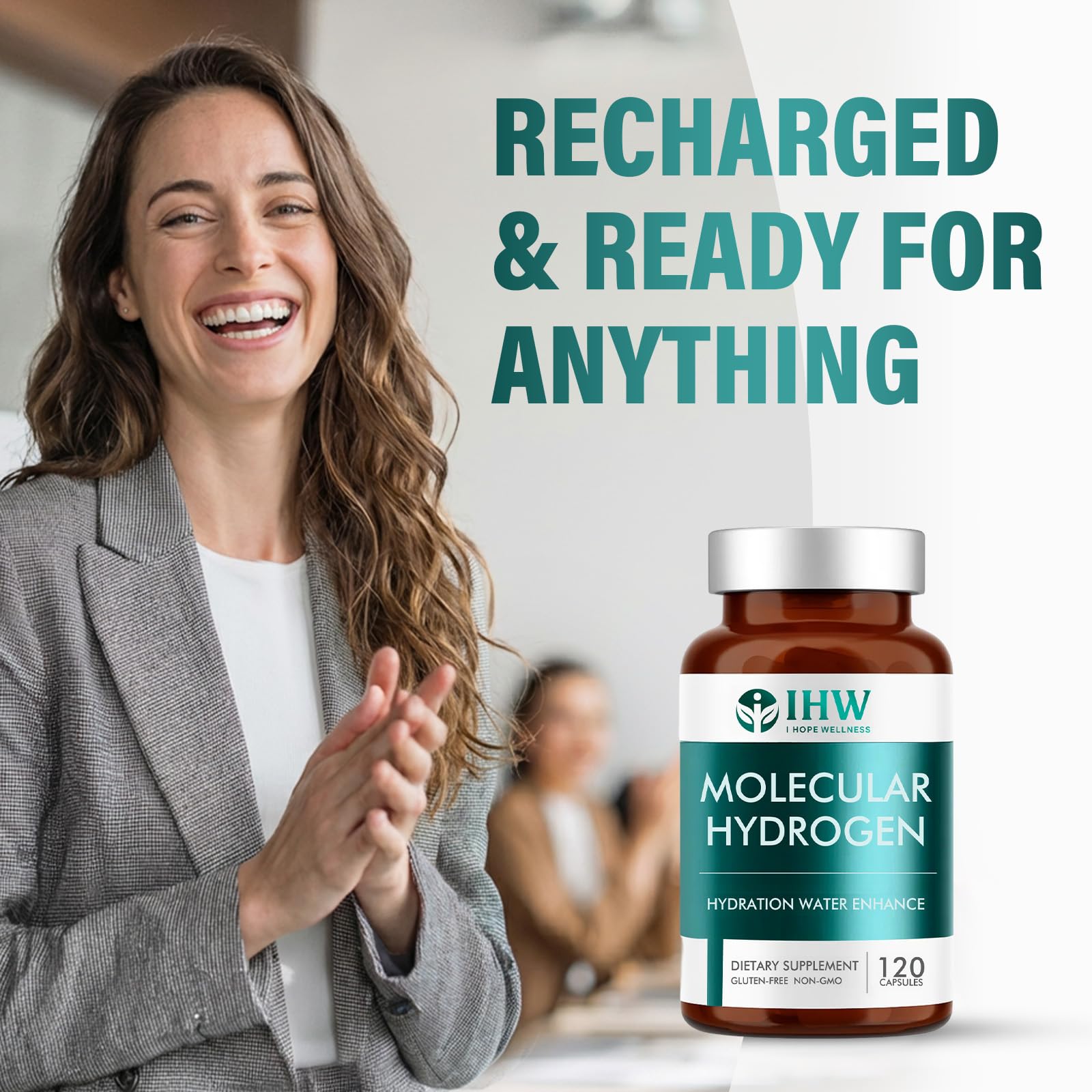 IHW hydrogen water tablets highlight magnesium-enhanced formula for balanced hydration.