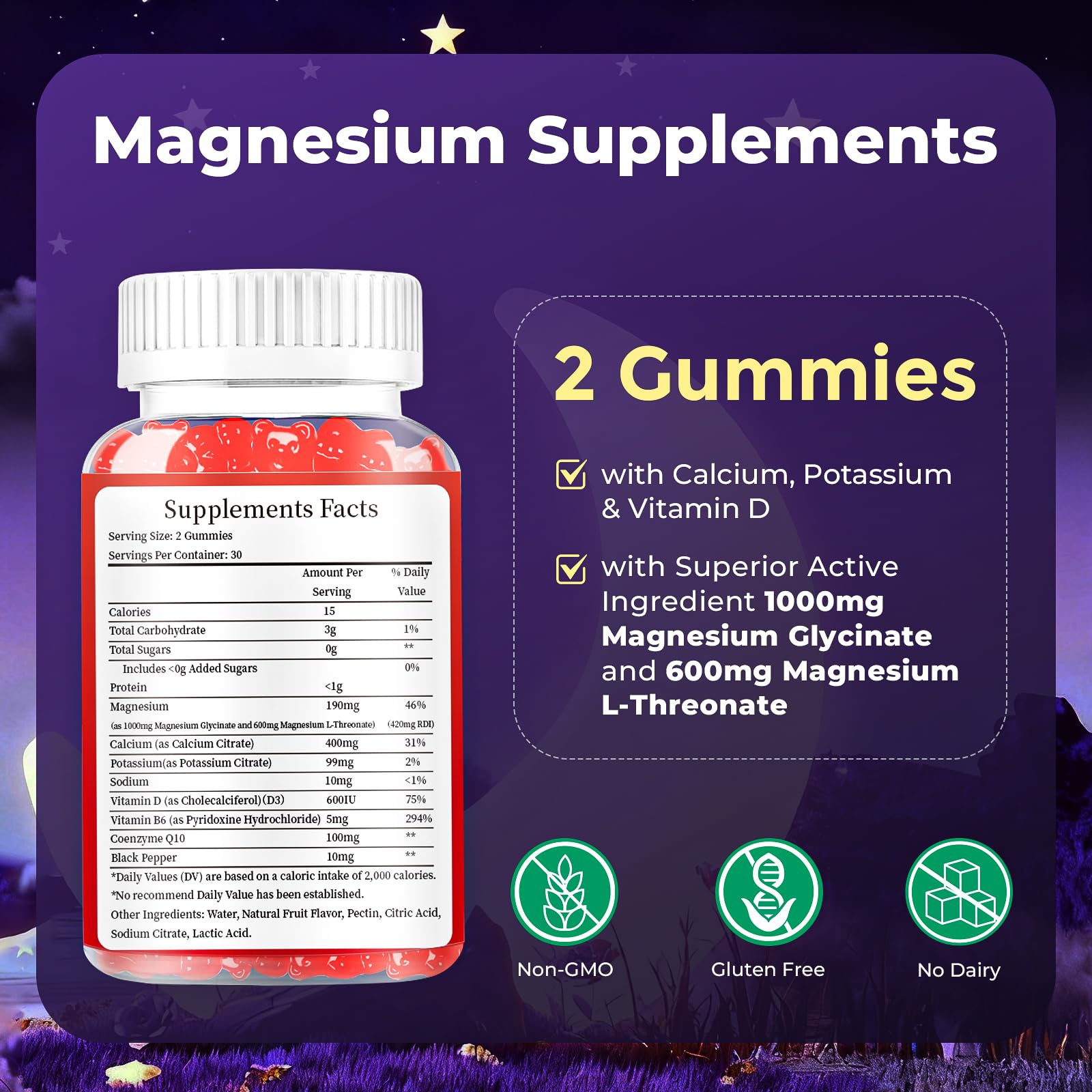 Two gummies daily concept shown beside calendar for routine use