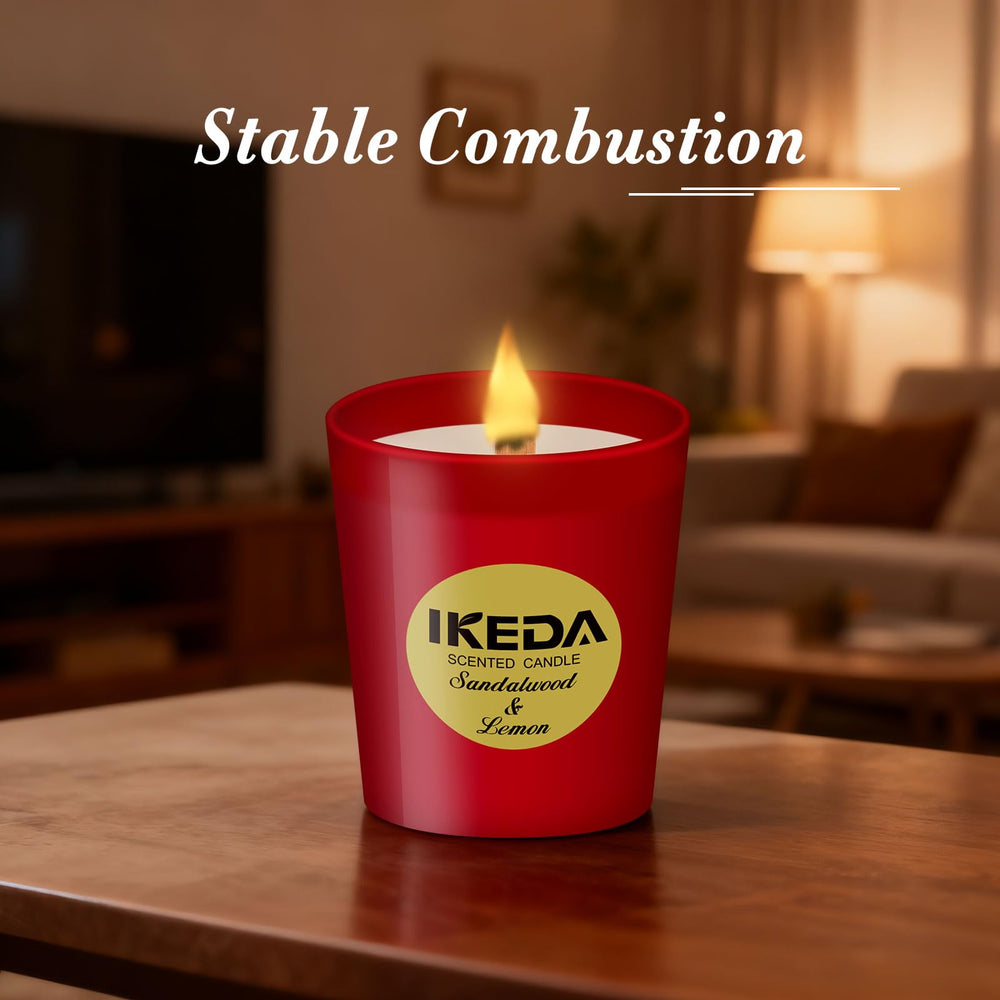 Ikeda Essoil wooden wick crackles for cozy fireplace-like ambiance.