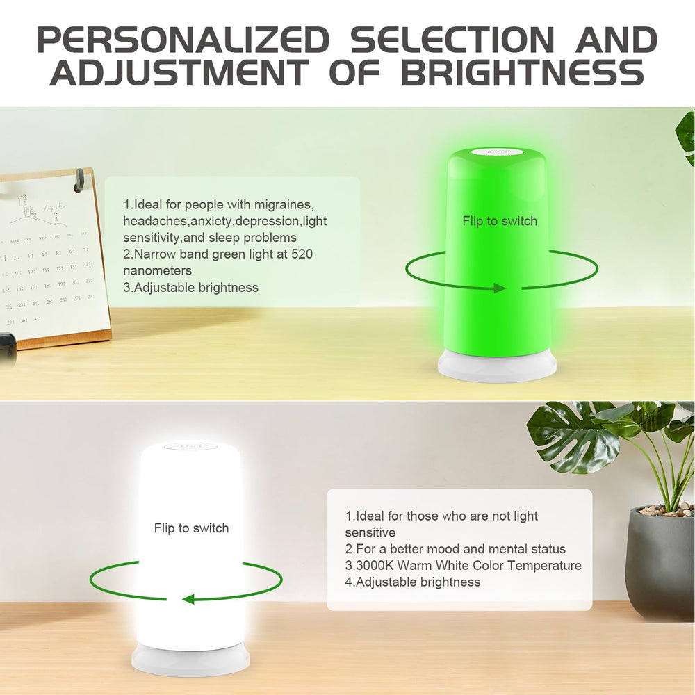 iKeener Green Light Therapy Lamp demonstrates cordless portable design for travel.