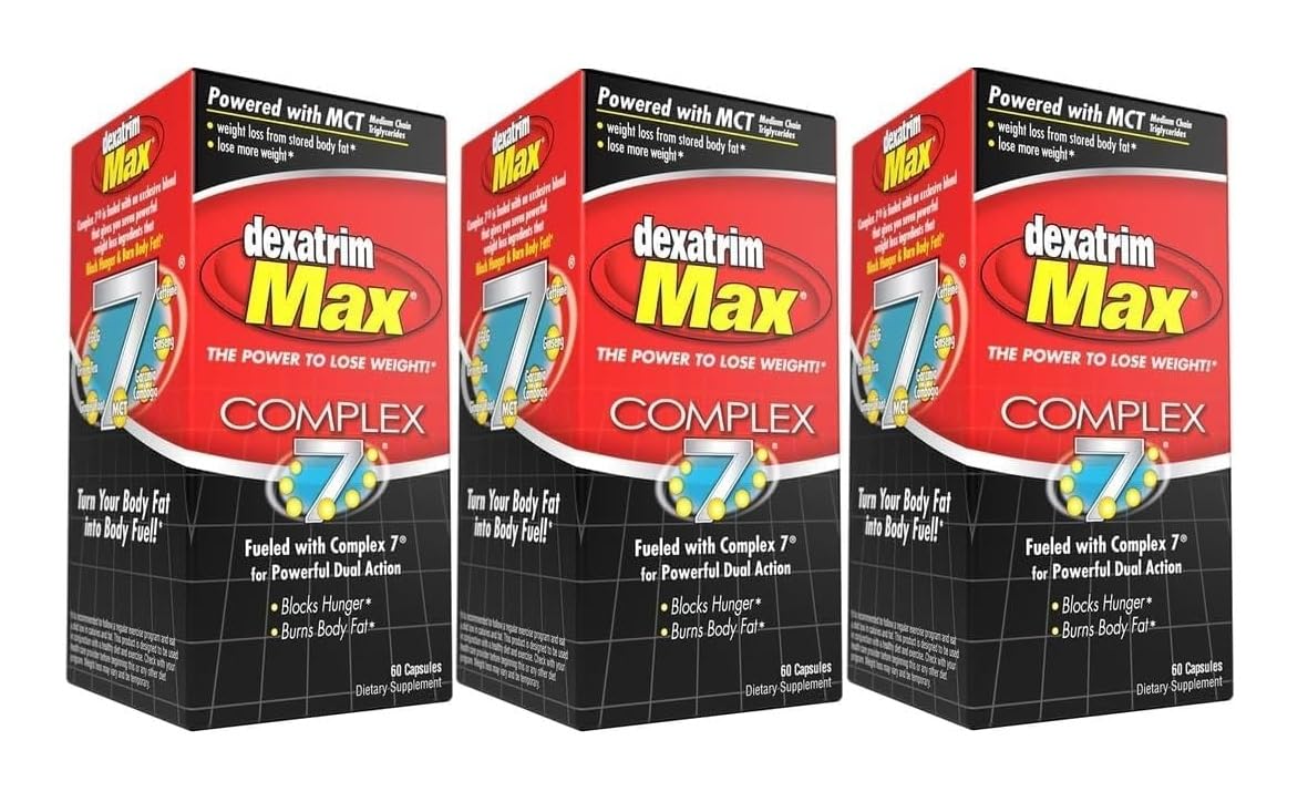 ILIOS Dexatrim Max Complex-7 bottle with three-pack packaging supports weight management.