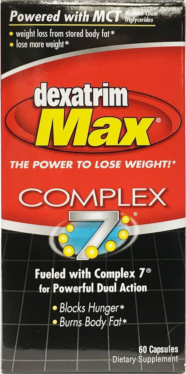 Dexatrim Max Complex-7 bottle on a kitchen counter during morning routine.
