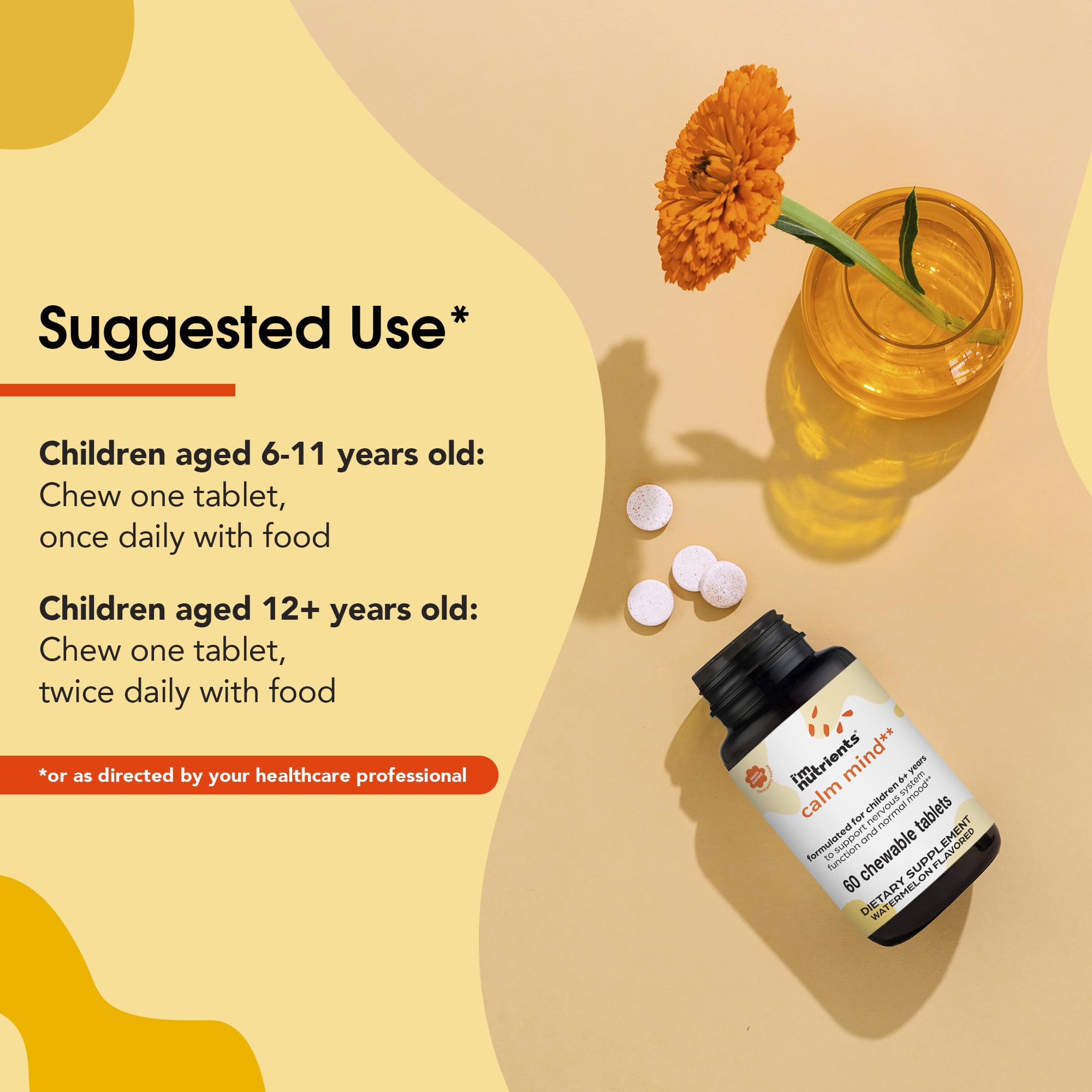 I'm Nutrients Calm Mind dosing chart to plan daily use for families.