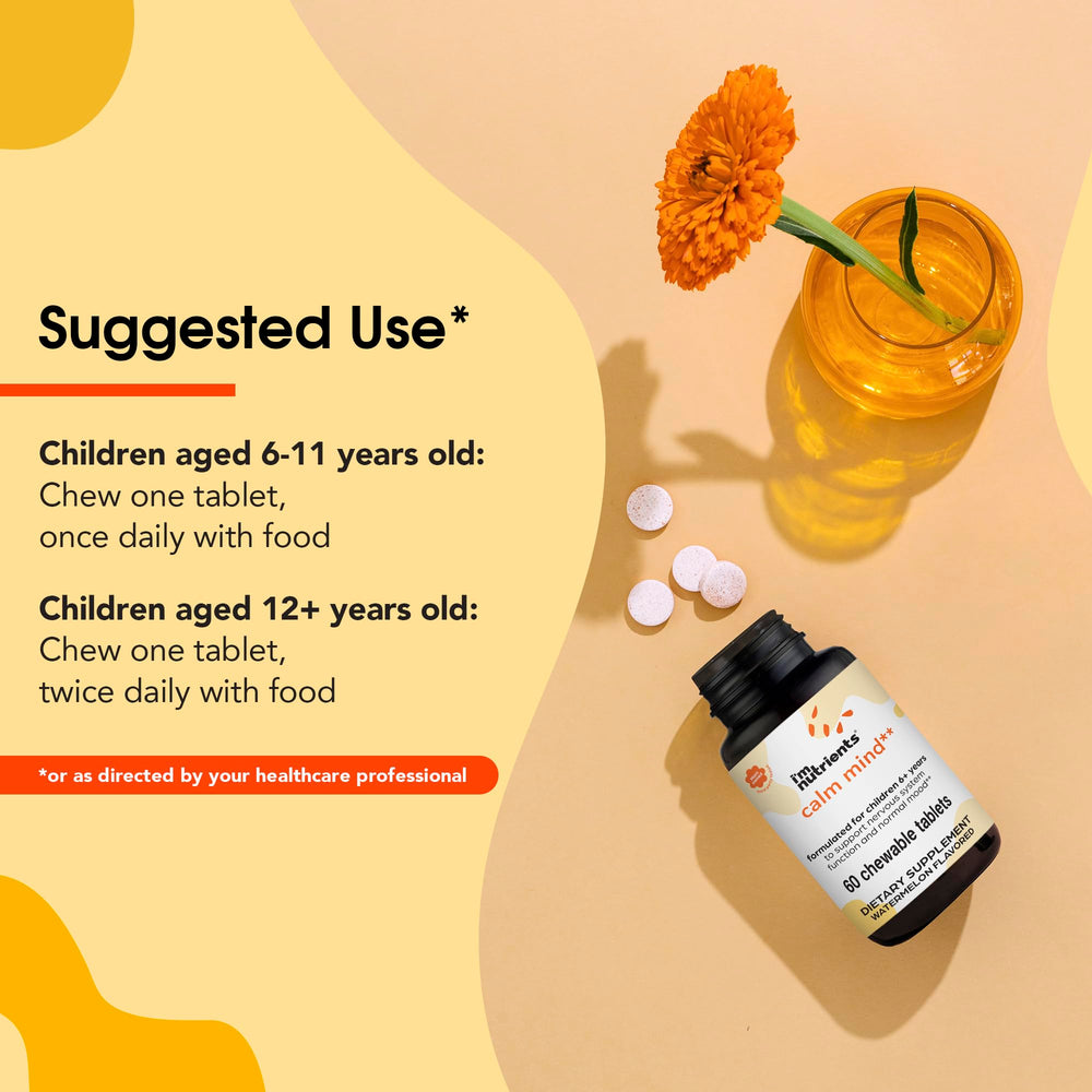 I'm Nutrients Calm Mind dosing chart to plan daily use for families.