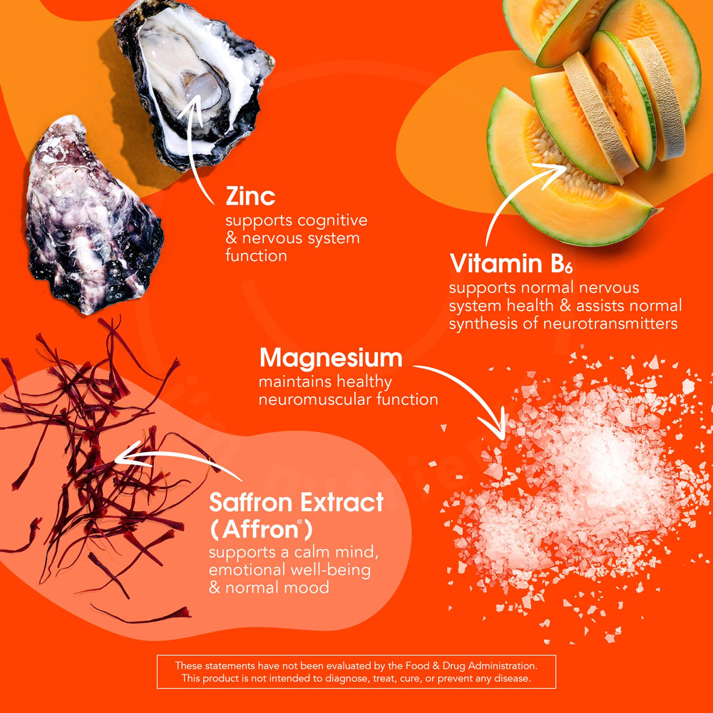 I'm Nutrients Calm Mind saffron closeup highlights mood-supporting saffron in kids formula.
