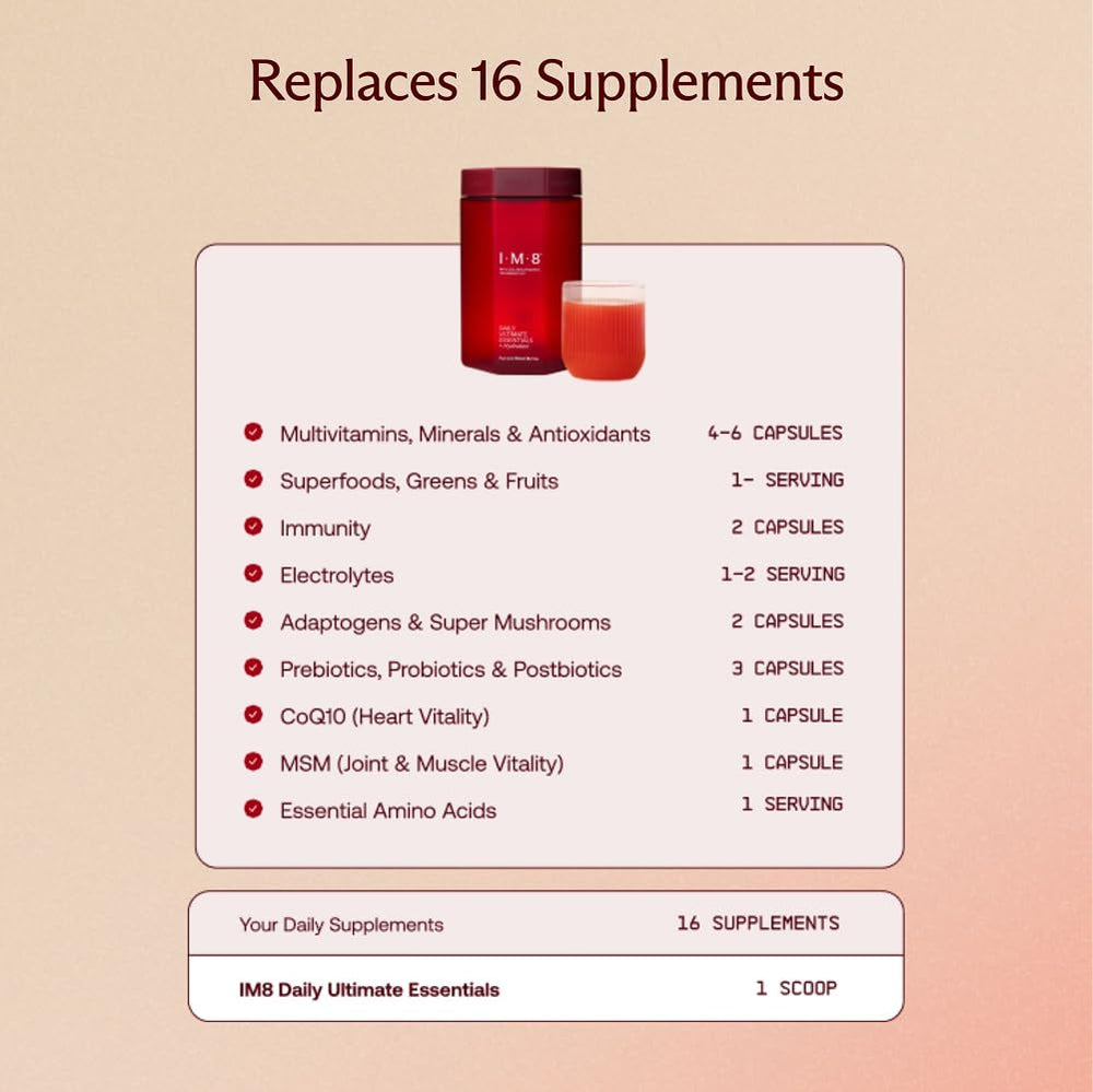 IM8 Daily Ultimate Essentials morning-routine shot supports energy and focus