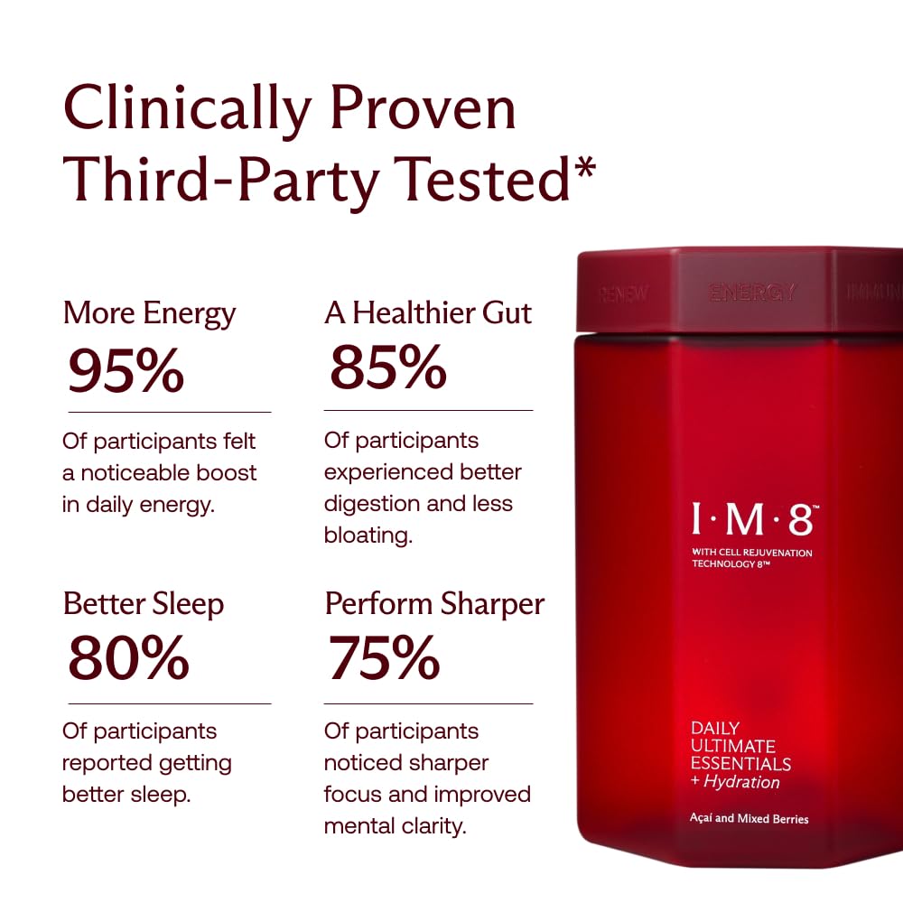 IM8 Daily Ultimate Essentials scoop-in-package shows the easy-measure scoop for precise daily servings