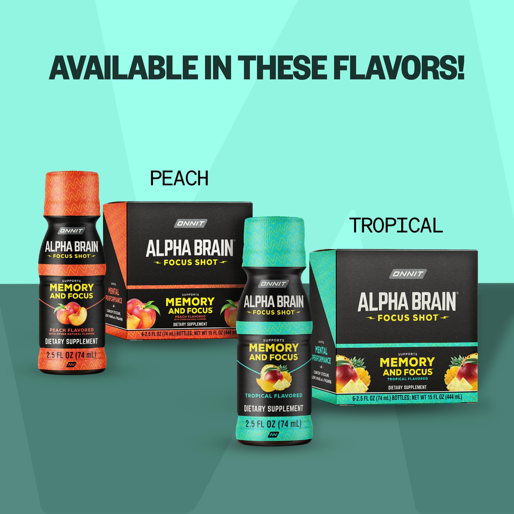 ONNIT Alpha Brain Focus Shot – Peach Flavor | Ready-to-Drink Nootropic for Focus, Energy & Mood | Non-GMO
