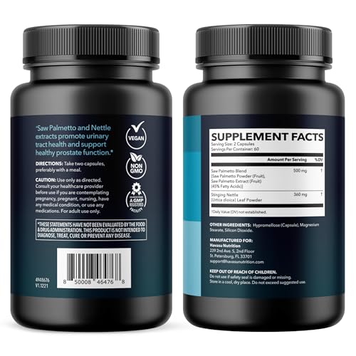 HAVASU NUTRITION Saw Palmetto with Stinging Nettle Capsules – 2X Prostate Support for Men’s Health, 120 Count | Vegan & Non-GMO