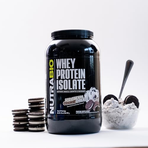 NutraBio 100% Whey Isolate Protein Powder – Cookies & Cream, 25g Protein, Non-GMO, Gluten & Soy Free, 2 Lbs