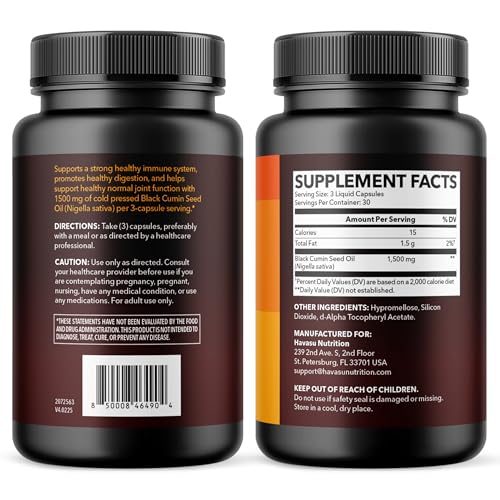 Havasu Nutrition Cold-Pressed Black Seed Oil Capsules 1500mg – Immune & Digestive Support