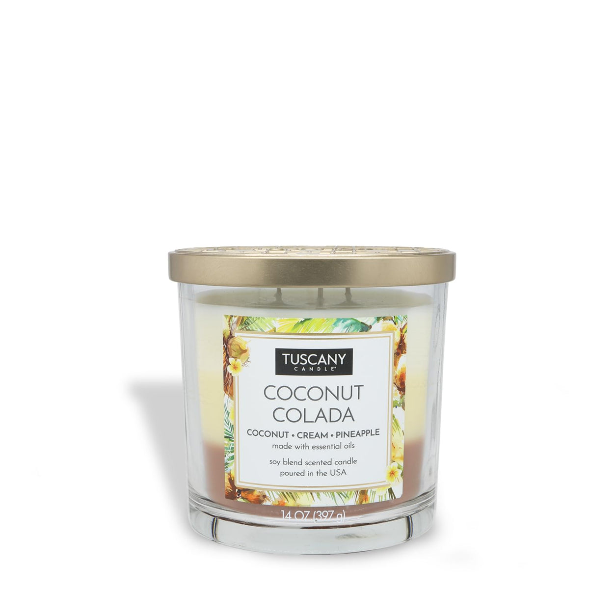 Tuscany Candle Coconut Colada 14oz jar boosts tropical mood in any room