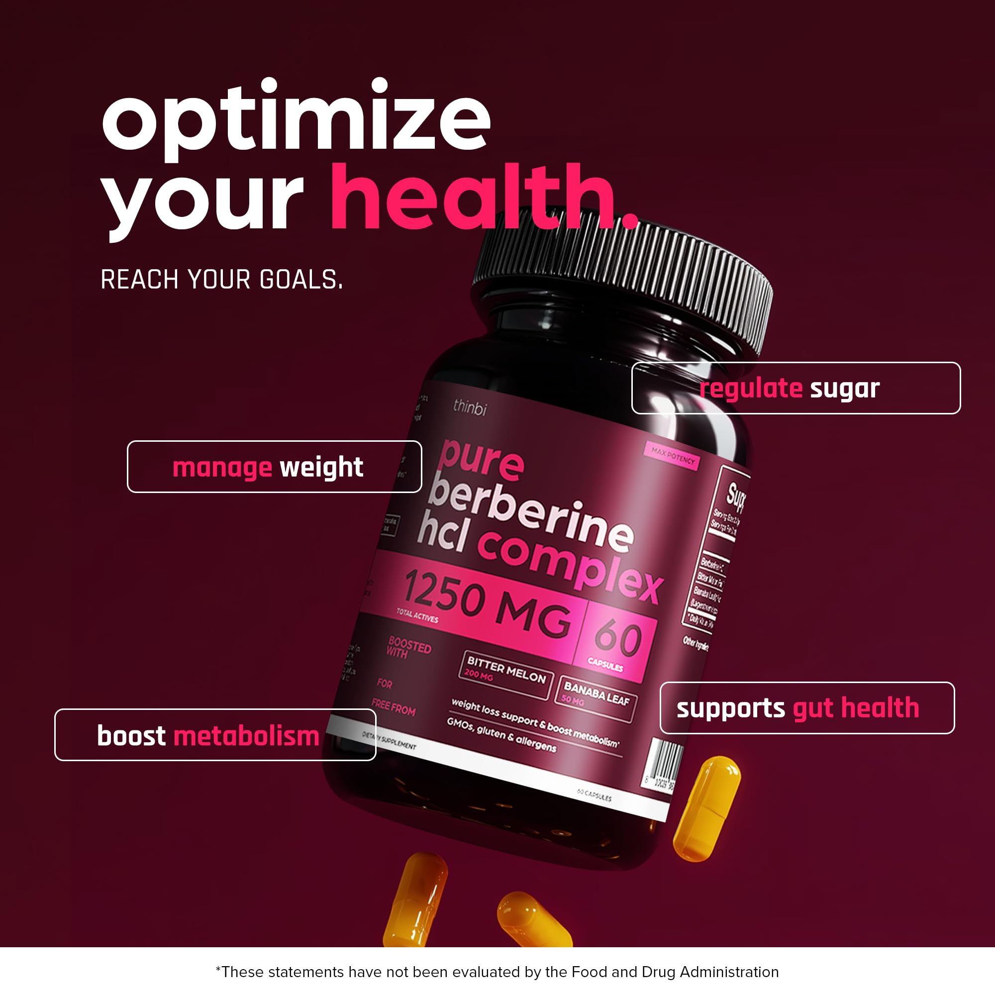 THINBI Berberine 1000mg Capsules | Bitter Melon & Banaba for Metabolic Support
