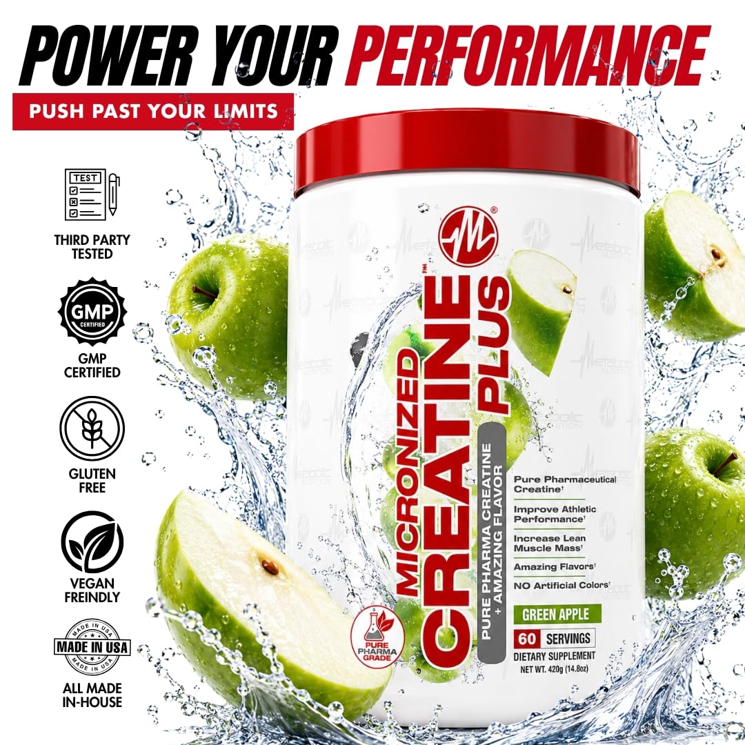 Metabolic Nutrition CreatinePLUS 420g Green Apple – Micronized, Vegan