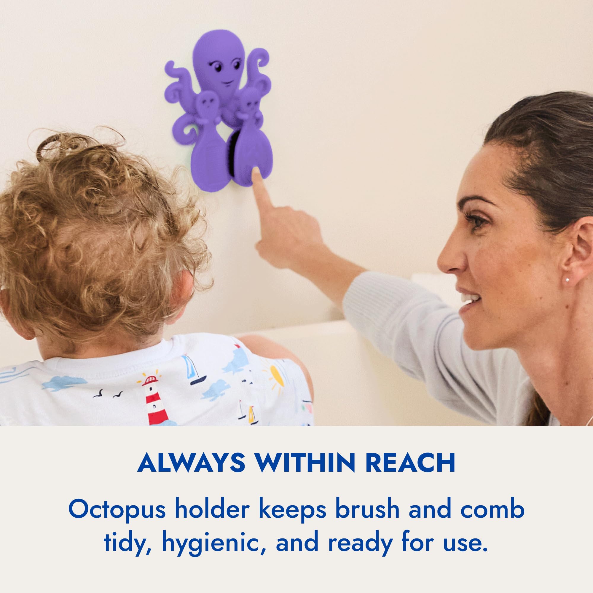 Ninabella Octo Baby Hair Brush & Comb for Newborns – Wall Mount Holder, Soft Bristles, 0–18 Months – Fresh Purple