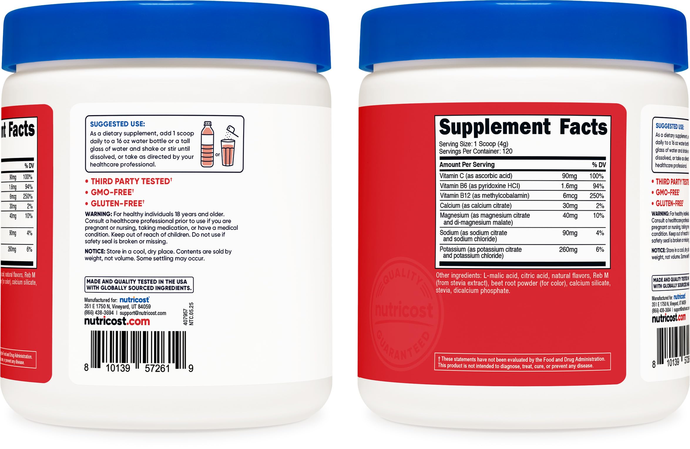 Nutricost Electrolyte Complex Powder (Fruit Punch) — Hydration Drink Mix with Vitamins & Minerals (120 Servings)