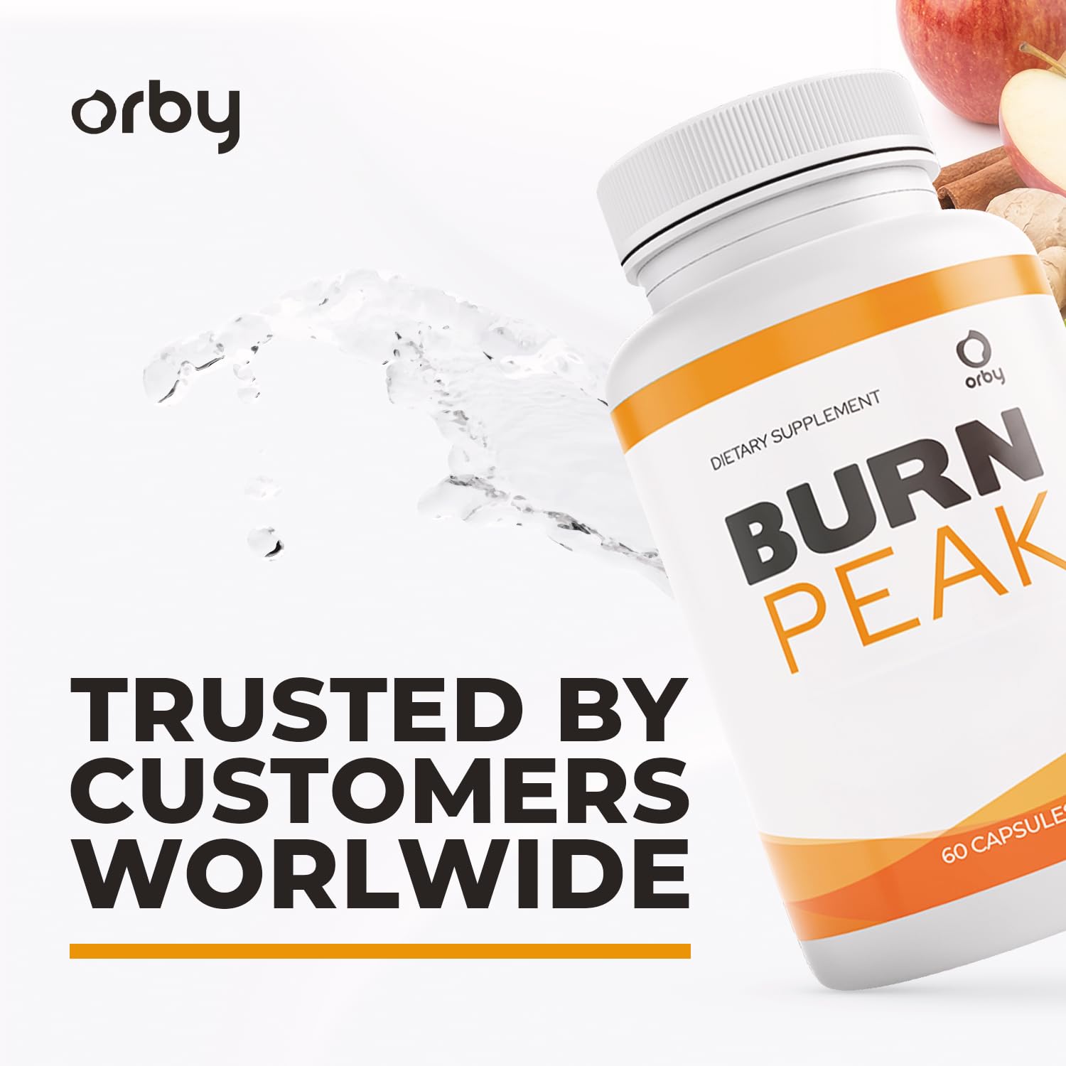 Orby BurnPeak – 100% Natural Apple Cider Vinegar, Ginger & Green Tea Capsule Formula – Non-GMO, Made in USA, 60 Capsules