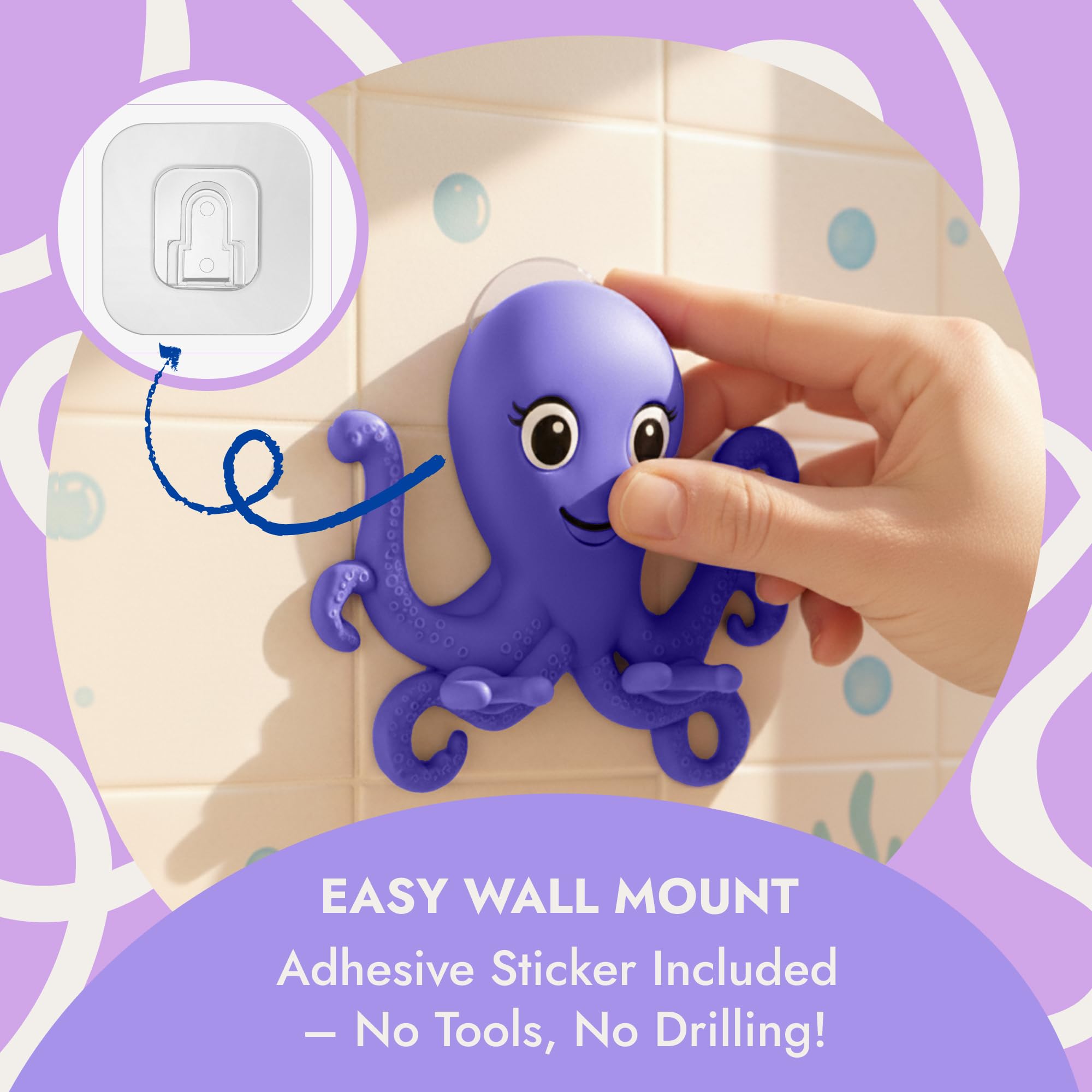 Ninabella Octo Baby Hair Brush & Comb for Newborns – Wall Mount Holder, Soft Bristles, 0–18 Months – Fresh Purple
