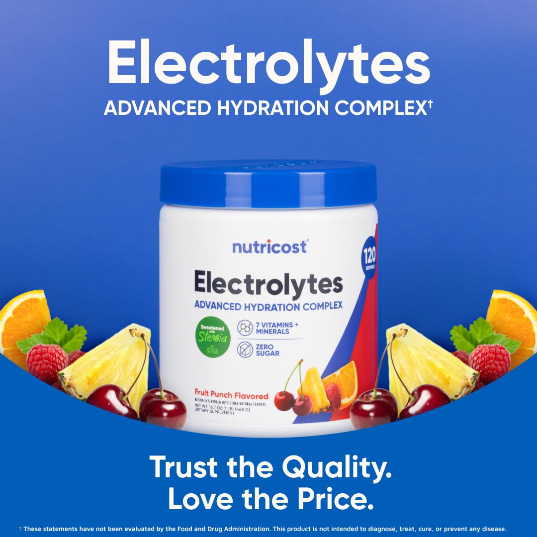 Nutricost Electrolyte Complex Powder (Fruit Punch) — Hydration Drink Mix with Vitamins & Minerals (120 Servings)