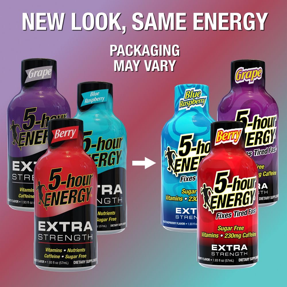 Five-Hour Energy Extra Strength Shots Variety Pack – 30 Count (Blue Raspberry, Berry, Grape)