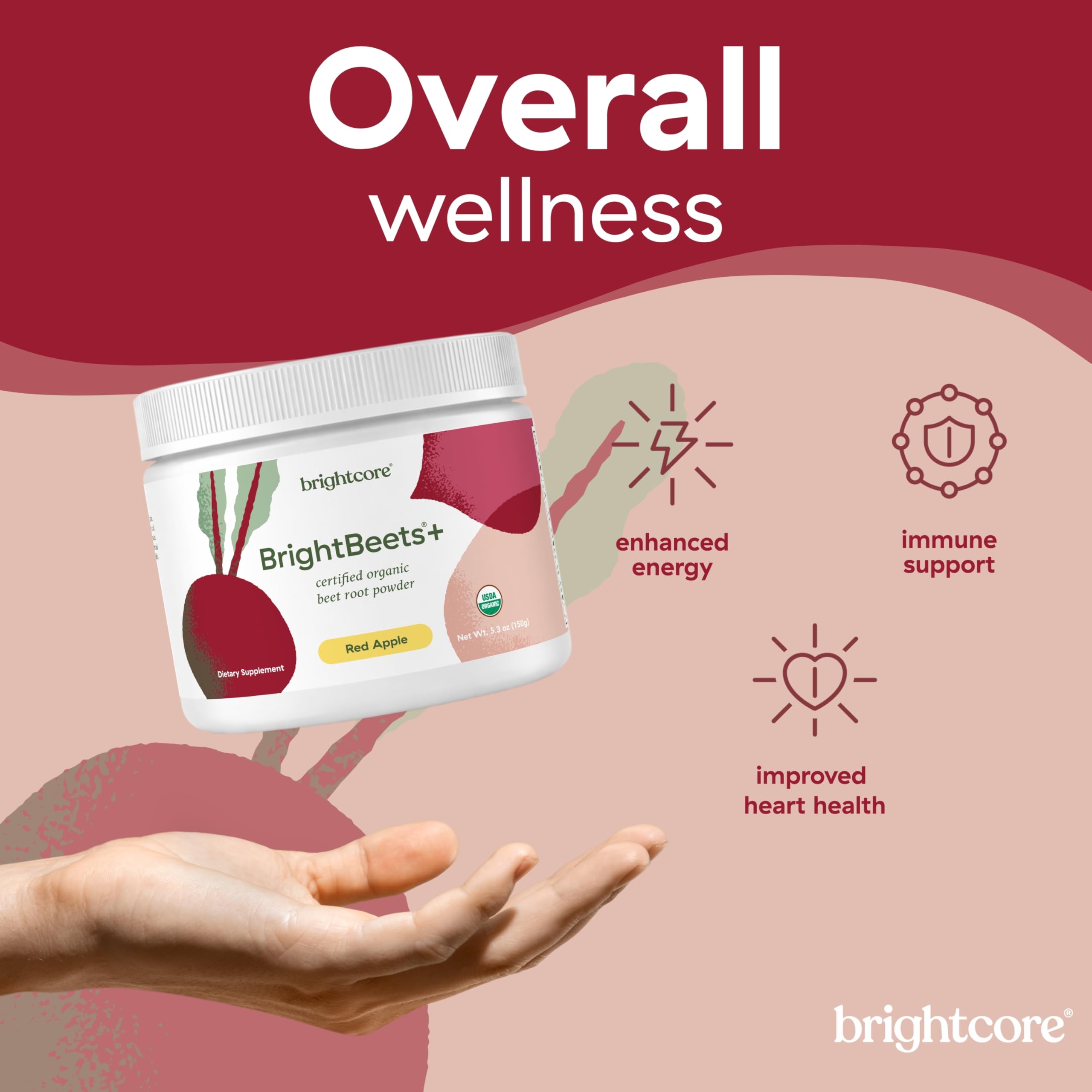 Brightcore BrightBeets Beet Powder – Red Apple Flavor, 150 g, 30 Servings
