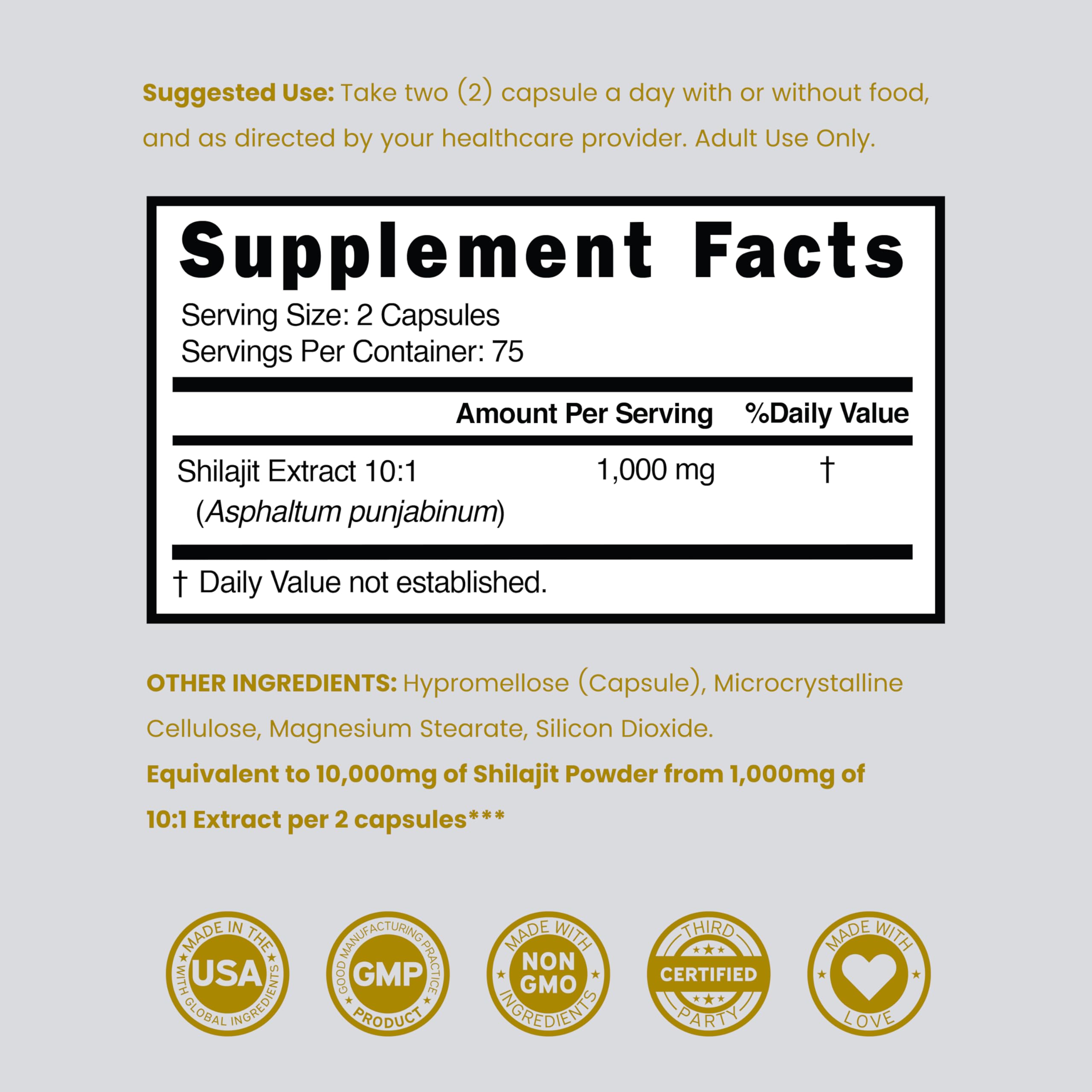 DORADO NUTRITION Shilajit Capsules — 85+ Trace Minerals, 1000mg per Serving, 75 Day Supply
