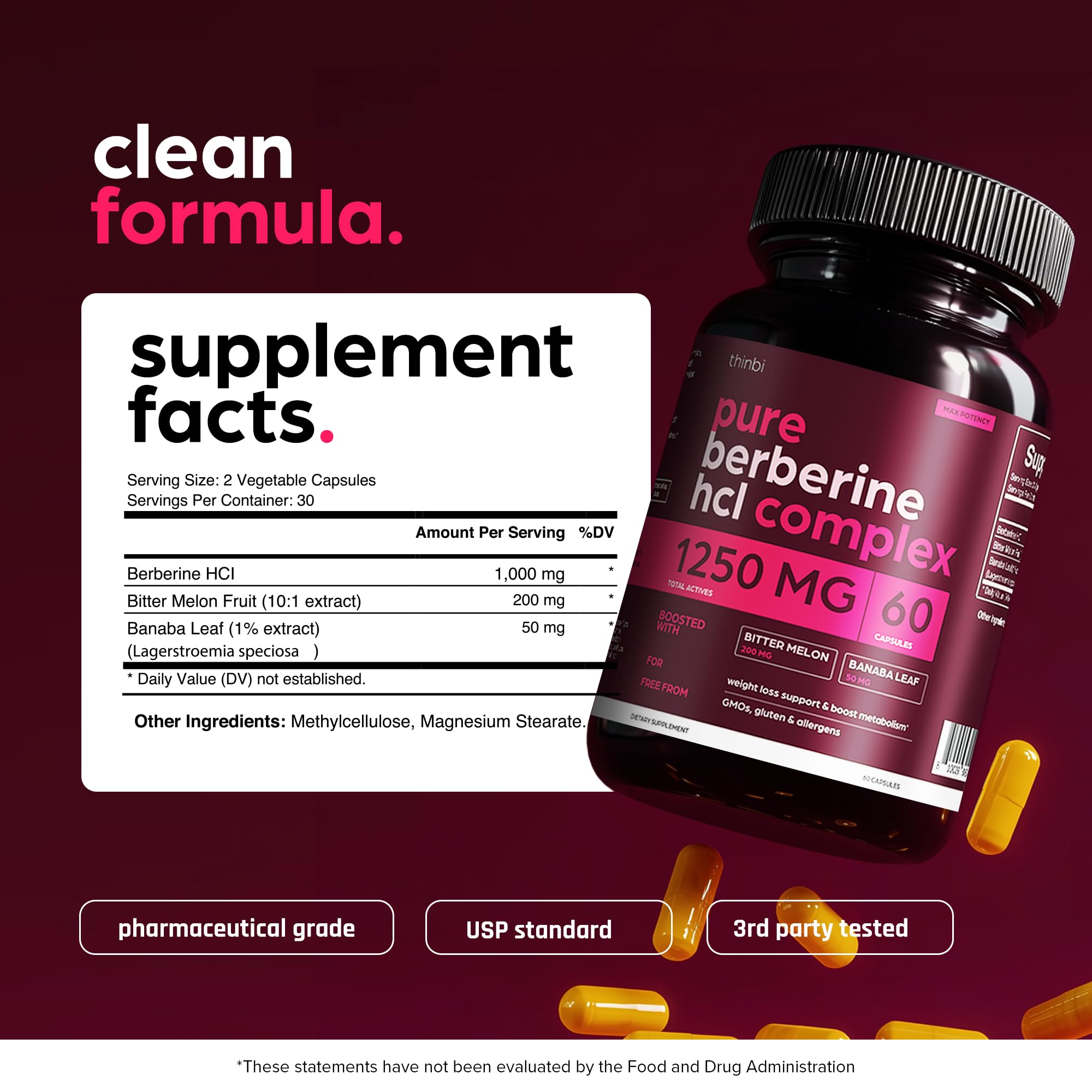 THINBI Berberine 1000mg Capsules | Bitter Melon & Banaba for Metabolic Support