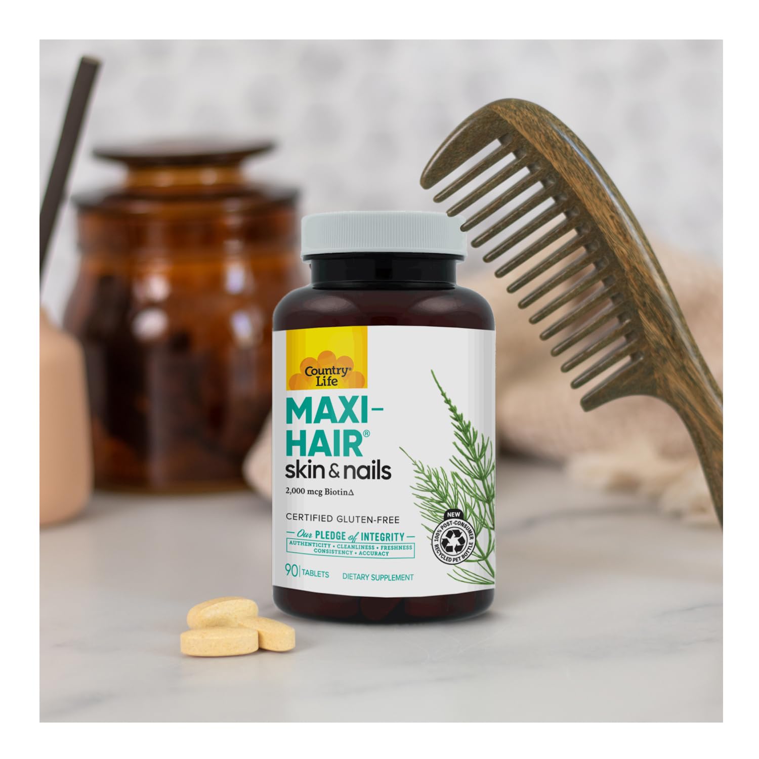 Country Life Maxi-Hair Supplement – 2000mcg Biotin, Hair Growth Support, Gluten Free & Vegetarian | 90 Tablets