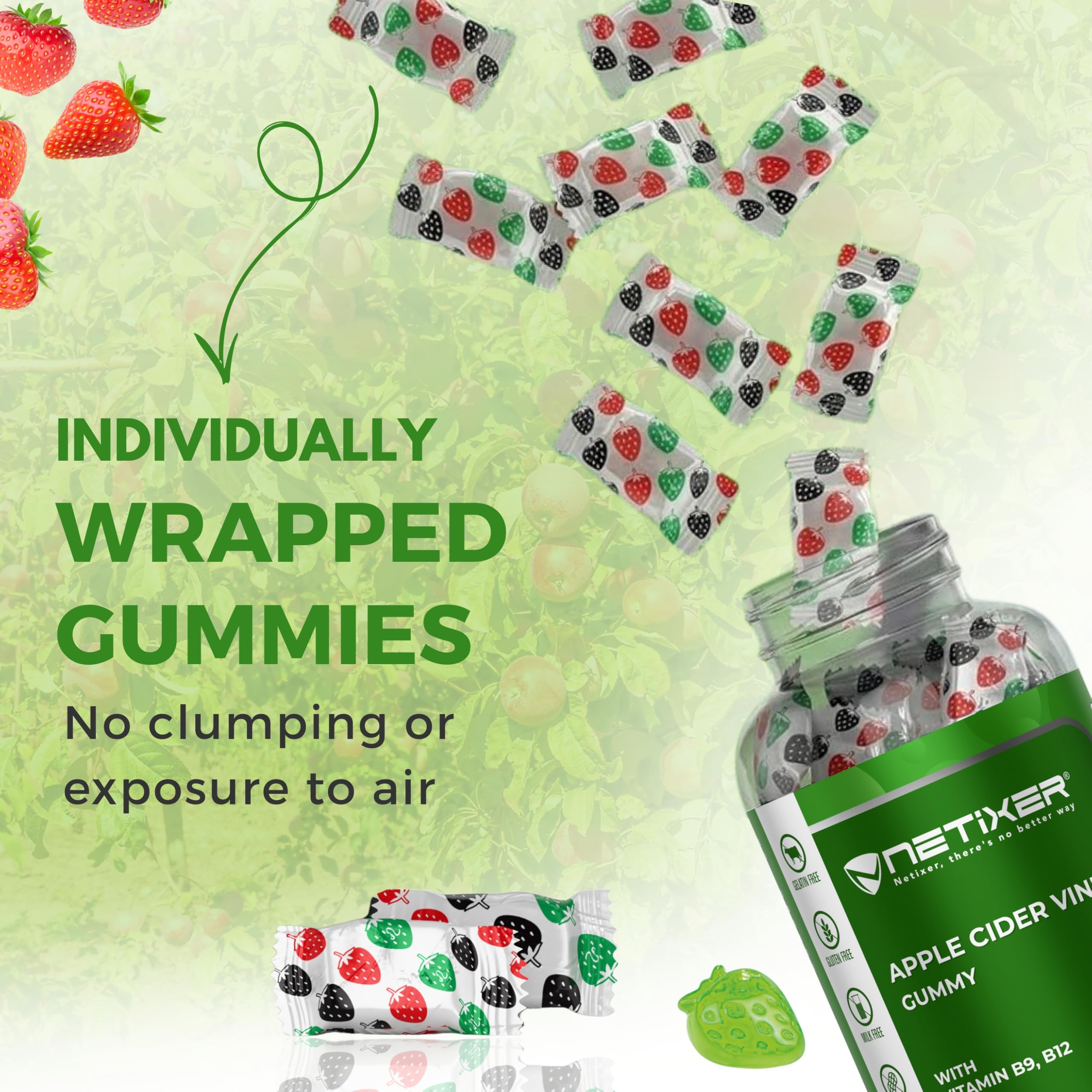 nETiXER Apple Cider Vinegar Gummies – 350mg per Gummy, 60 Count, Vegan