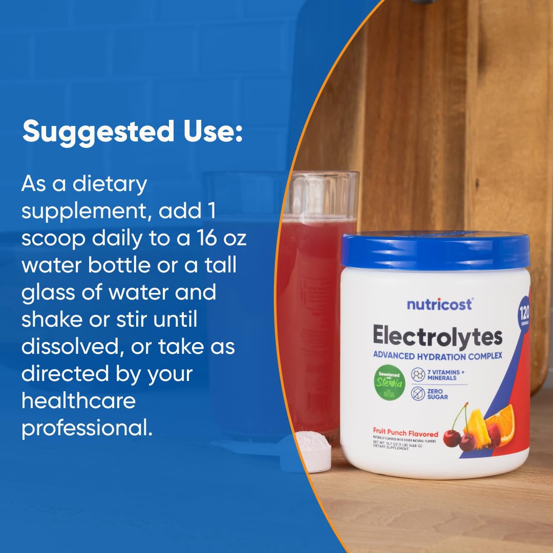 Nutricost Electrolyte Complex Powder (Fruit Punch) — Hydration Drink Mix with Vitamins & Minerals (120 Servings)