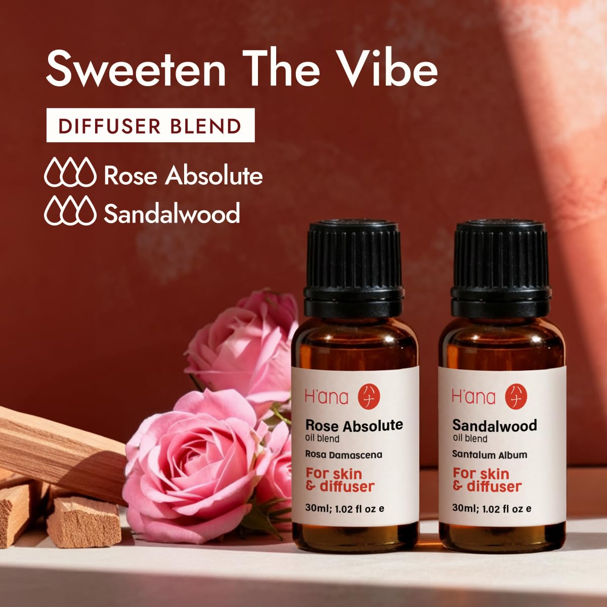 H'ana Rose Essential Oil - 1.02 Fl Oz | Diffuser, Skincare & Hair Care
