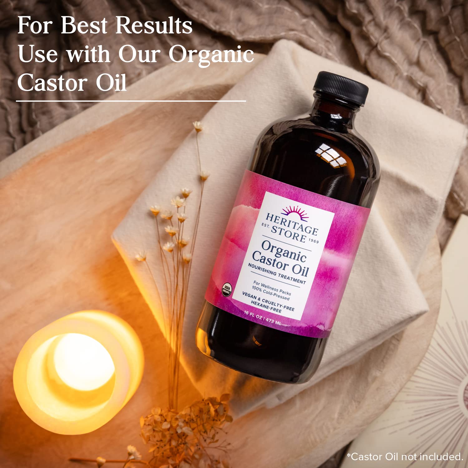 HERITAGE STORE Cotton Flannel Castor Oil Pack Wrap - 13x15in, Reusable & Vegan