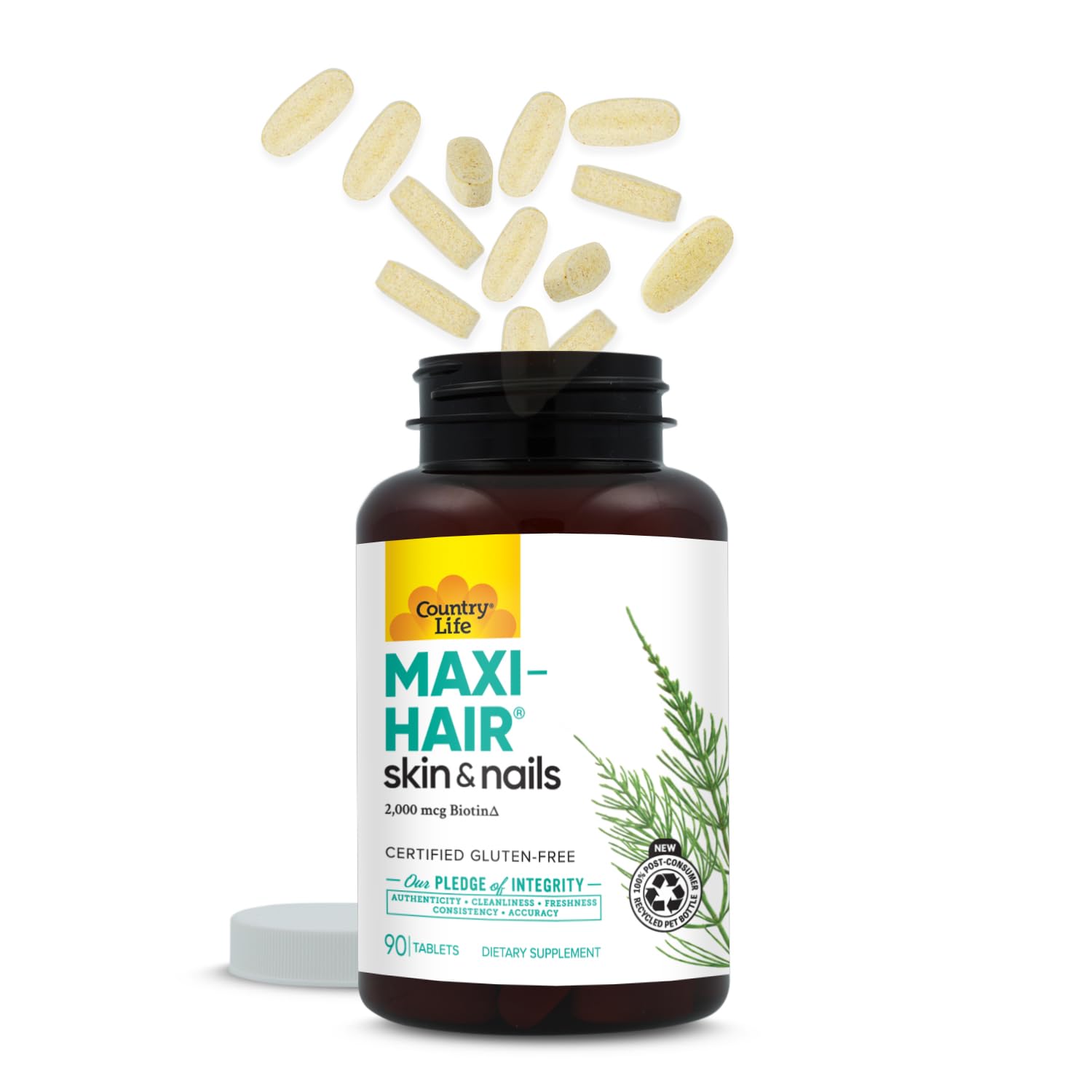 Country Life Maxi-Hair Supplement – 2000mcg Biotin, Hair Growth Support, Gluten Free & Vegetarian | 90 Tablets