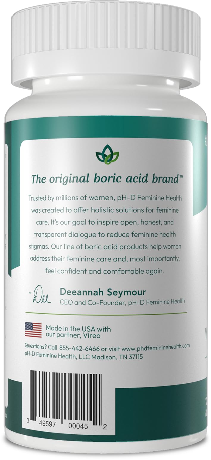 pH-D Feminine Health Boric Acid Suppositories – 600 mg, 72 Count – Woman-Owned