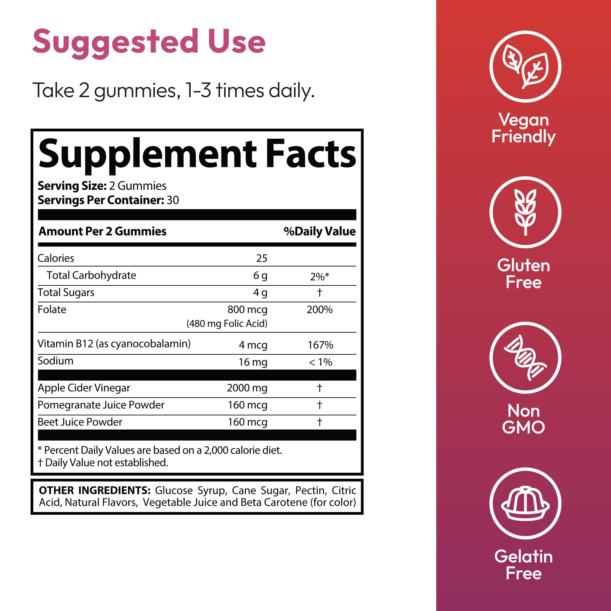 Justified Laboratories 2 Pack Pure Slim Keto ACV Gummies – Apple Cider Vinegar with Beet & Pomegranate