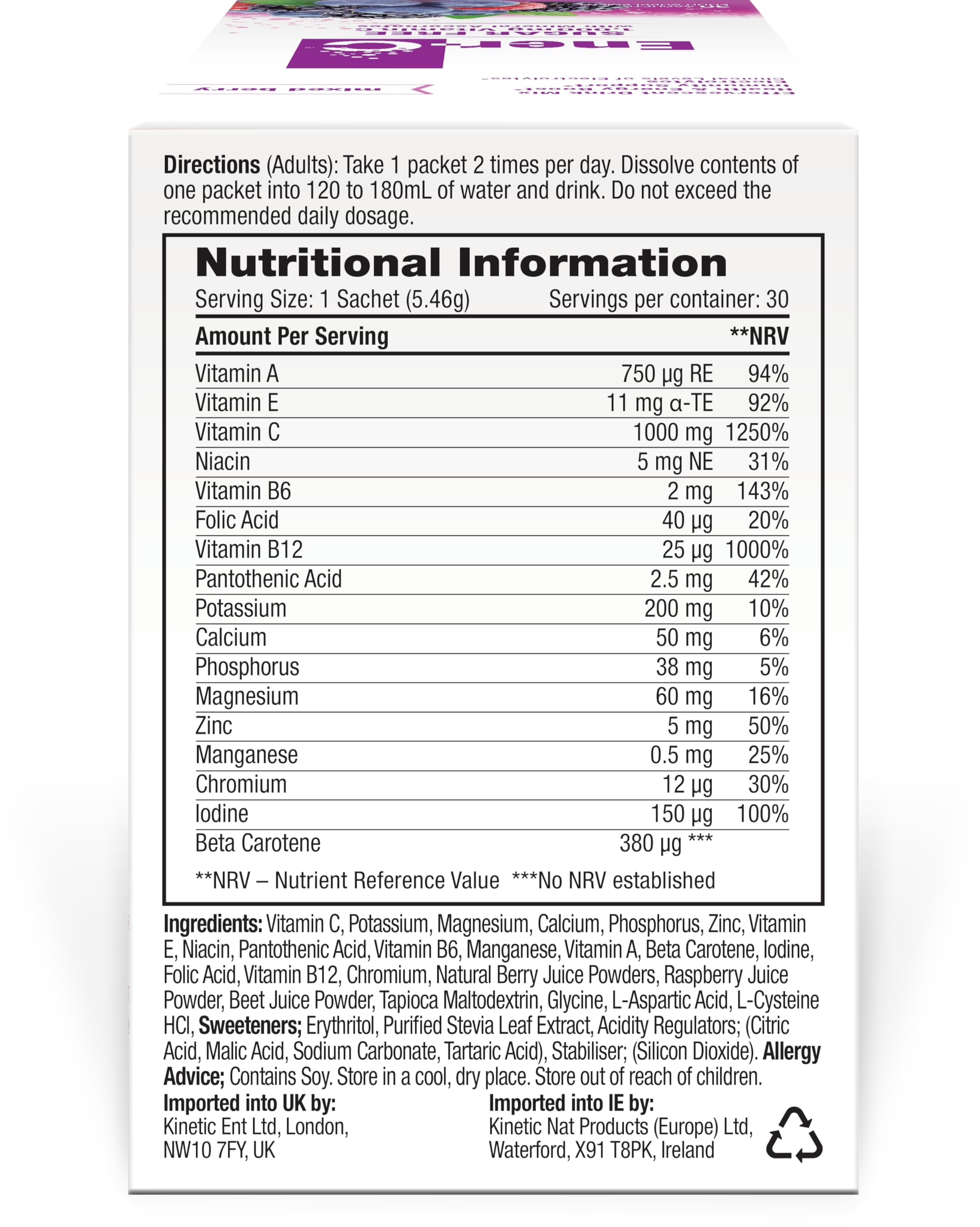 Ener-C Sugar Free Mixed Berry Multivitamin Drink Mix – 1000mg Vitamin C, Vegan, Non-GMO, Gluten Free, 30 Pack